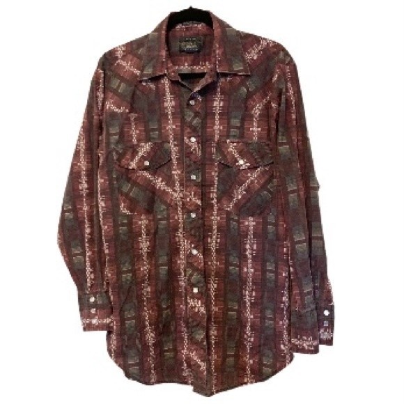 Salmon River Traders Cowboy Western Aztec Rodeo Shirt- Medium 15-15.5"- Vintage - Picture 6 of 16